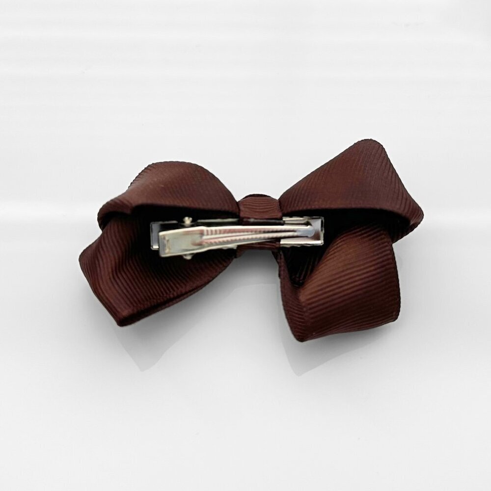 Set of 2 Pretty Girls Hair Bows Grosgrain Ribbon Hair Clips Kids Accessory Brown - Picture 4 of 5